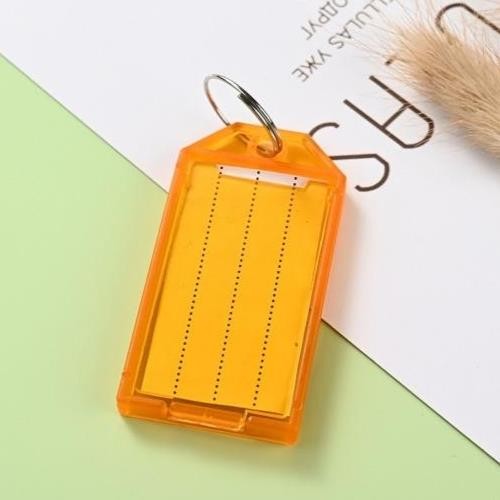 8 x Clear Orange Plastic Key - Ring ID Tags Name Label Key Fob Tag - UK Stock
