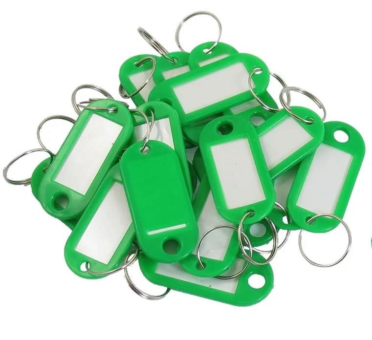 10 x Green Plastic Key - Ring ID Tags Name Label Key Fob Tag - UK Stock
