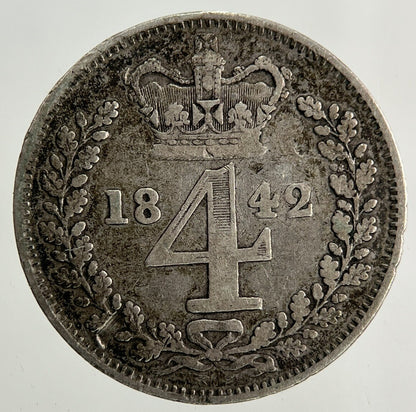 1842 Victoria Maundy Four - Pence Silver Coin | Fine Collectable Grade