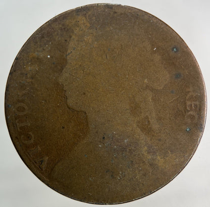 1860 Victoria One Penny Coin | Worn Grade