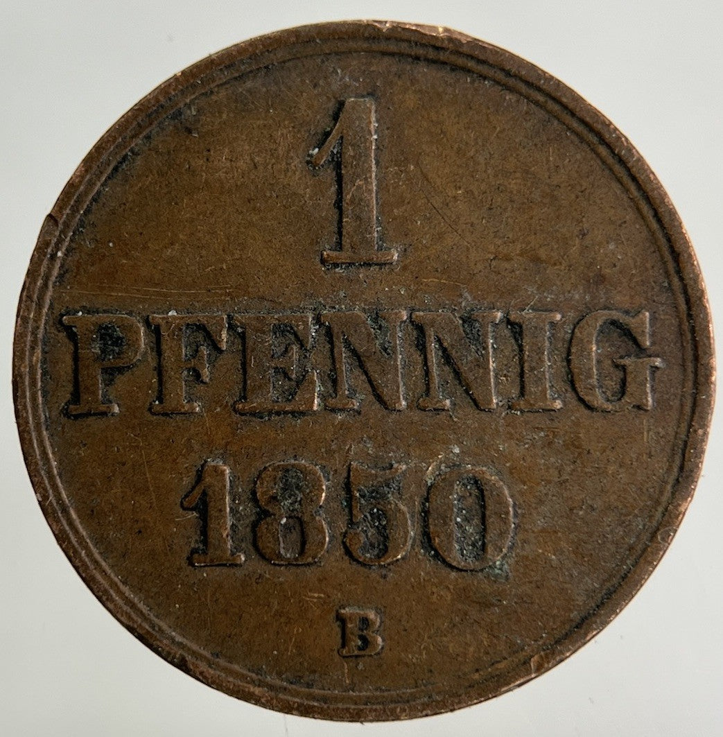 1850 - B Germany 1 Pfennig Coin | Fine Collectable Grade