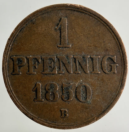 1850 - B Germany 1 Pfennig Coin | Fine Collectable Grade