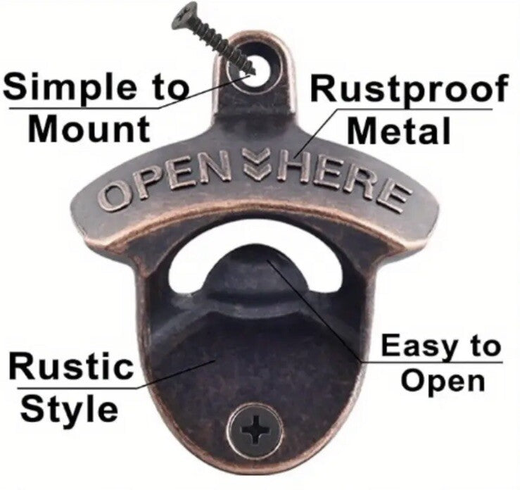 Metal Wall Mounted Bottle Opener Traditional Pub Design - UK Stock