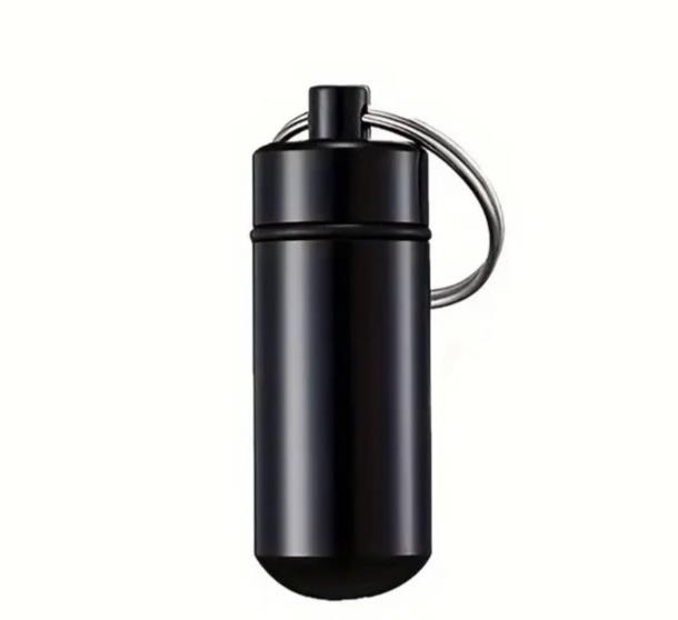 Black Metal Pill Holder Small Case Portable Travel Pill Box Keychain Keyring UK