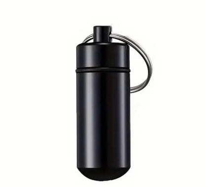 Black Metal Pill Holder Small Case Portable Travel Pill Box Keychain Keyring UK