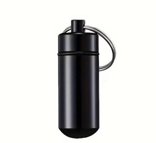 Black Metal Pill Holder Small Case Portable Travel Pill Box Keychain Keyring UK