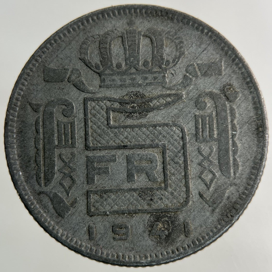 1941 Belgium 5 Francs Coin | Fine Collectable Grade