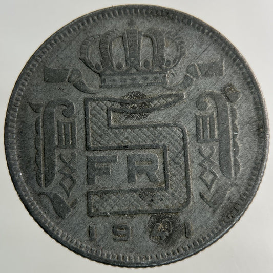 1941 Belgium 5 Francs Coin | Fine Collectable Grade