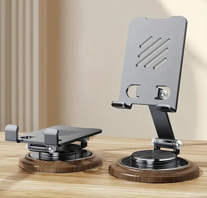 Grey Metal Phone Tablet iPad Adjustable View Angle Stand With A Wood Walnut Base