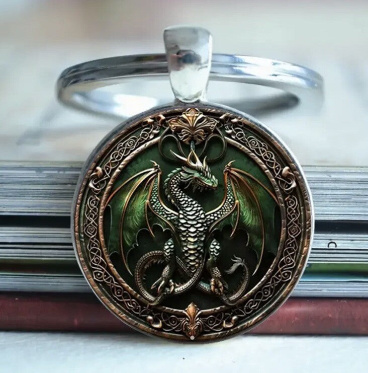 Metal Green Dragon Shaped Keyring Premium Keychain Gift UK
