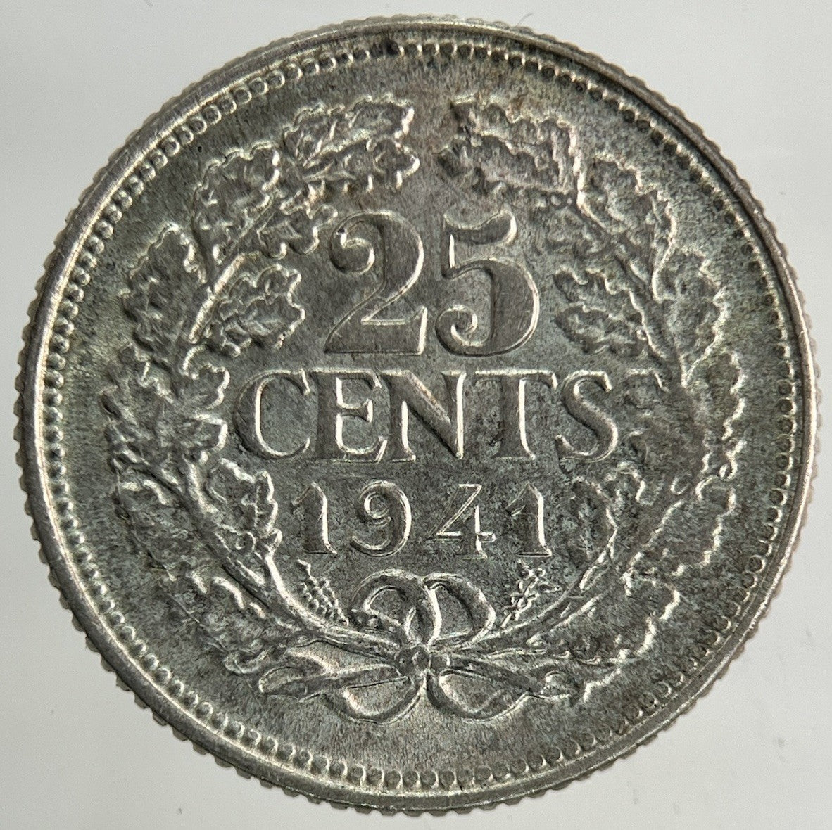 1941 Netherlands 25 Cents Silver Coin | Very Fine Grade