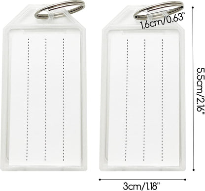 10 Clear White Large Plastic Key - Ring ID Tags Name Label Key Fob Tag - UK Stock