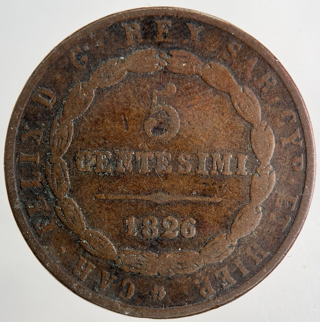 1826 Italy 5 Centesimi Coin | Collectable Grade | a9116