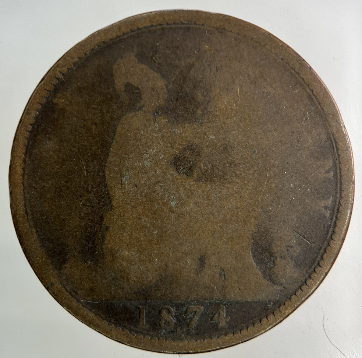1874 - H Victoria One Penny Coin | Worn Grade