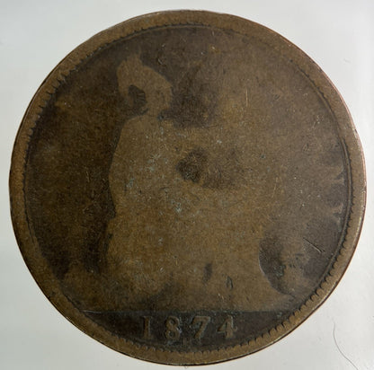 1874 - H Victoria One Penny Coin | Worn Grade