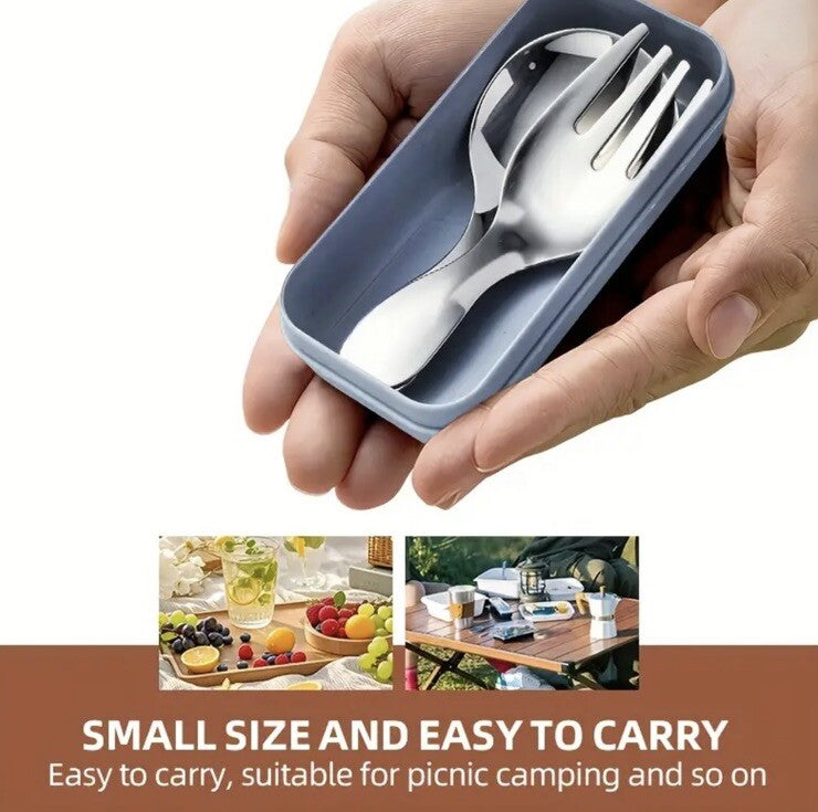 Mini Travel Camping Spoon & Fork Stainless Steel Compact Cutlery Set UK Stock