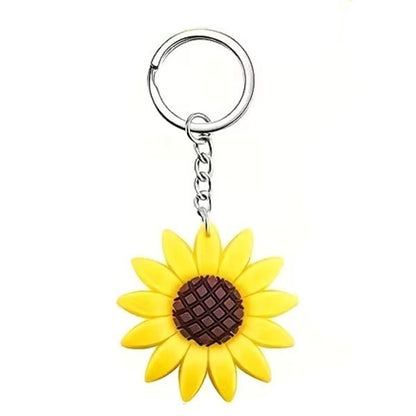 Mini Rubber Yellow Sunflower Flower Charm Keyring Keychain Gift UK