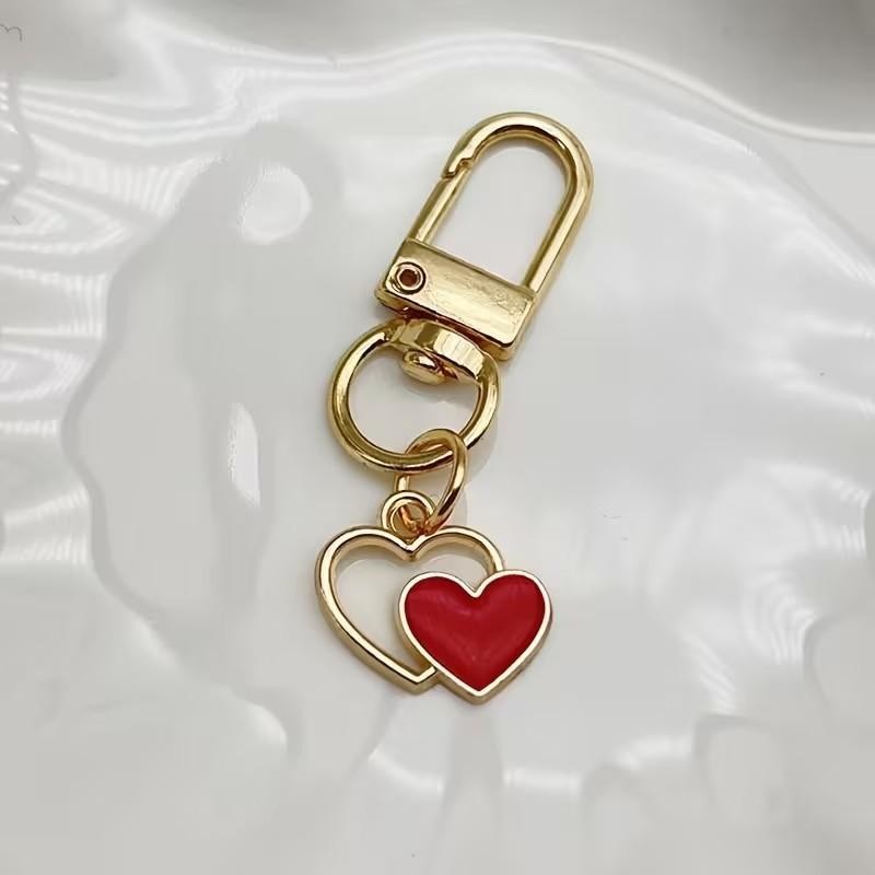 Mini Metal Cute Red Love Heart Charm Keyring Keychain Gift UK