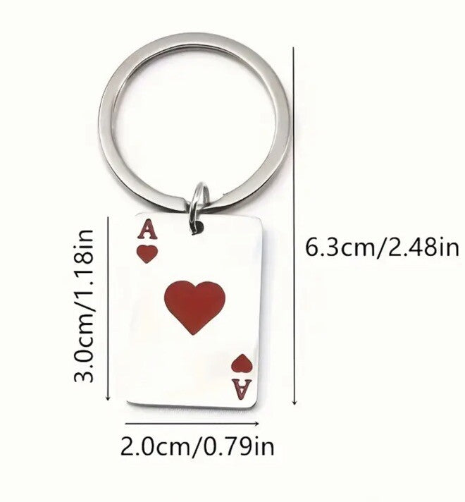 Mini Metal Red Ace Playing Card Keyring Premium Keychain Gift UK