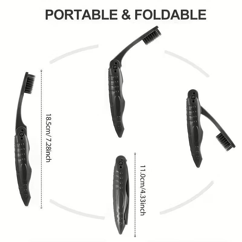 2 x Black Fold - able Folding Travel Toothbrush For Travel Camping Hiking UK
