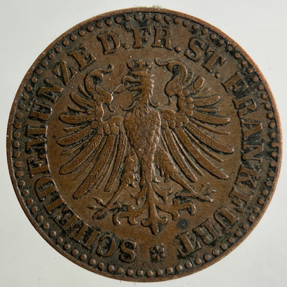 1863 Germany Frankfurt One Heller Coin | Fine Collectable Grade