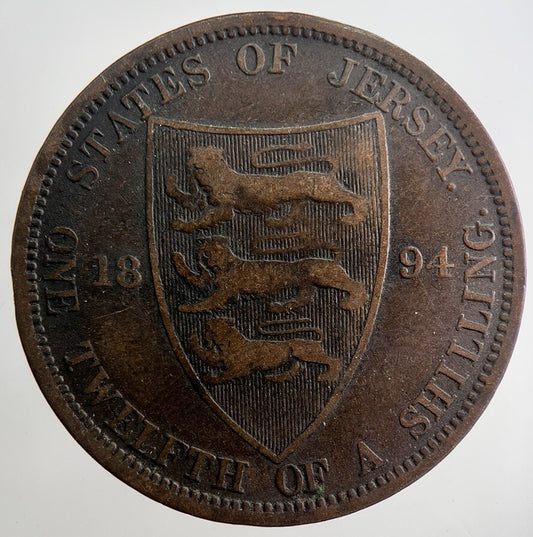 1894 Jersey 1/12th One - Twelfth - Of - A - Shilling Coin | Collectable Grade | a7478