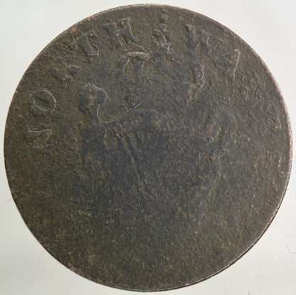 British North Wales Harp George Evasion Half - Penny Coin | Fair Grade