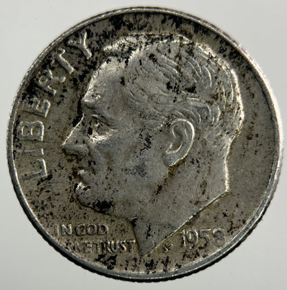 1958 - D US USA Roosevelt Dime Silver Coin | Fine Collectable Grade