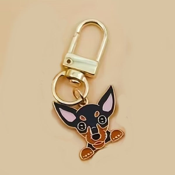 Mini Metal Black & Brown Chihuahua Dog Charm Keyring Keychain Gift UK