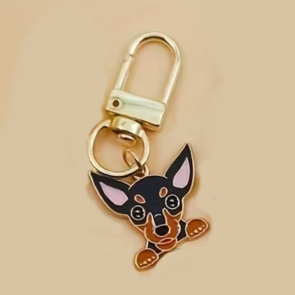 Mini Metal Black & Brown Chihuahua Dog Charm Keyring Keychain Gift UK