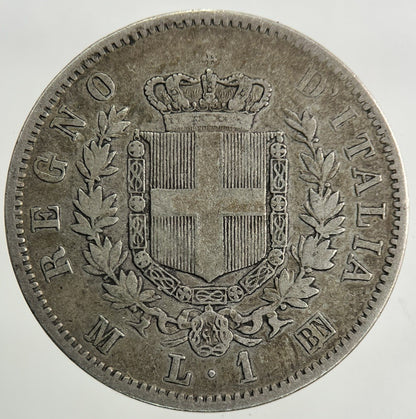 1863 Italy 1 Lira Lire Silver Coin | Fine Collectable Grade