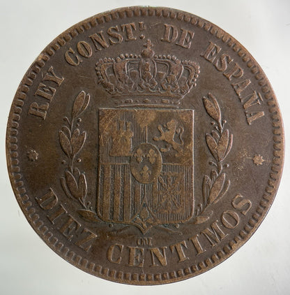 1877 Spain 10 Diez Centimos Coin | Fine Collectable Grade
