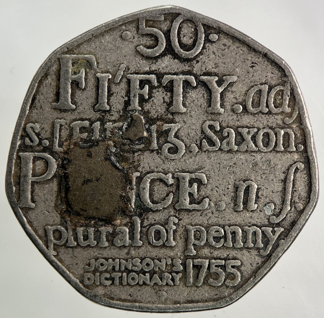 2005 Samuel Johnsons Dictionary 50p Fifty - Pence Coin | Worn Grade