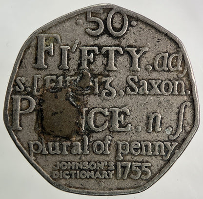 2005 Samuel Johnsons Dictionary 50p Fifty - Pence Coin | Worn Grade