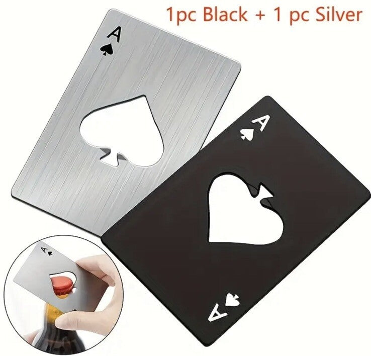 2 x Metal Black & Silver Ace Playing Card Bottle Opener Premium Gift UK