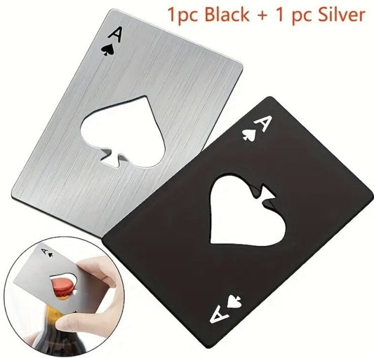 2 x Metal Black & Silver Ace Playing Card Bottle Opener Premium Gift UK
