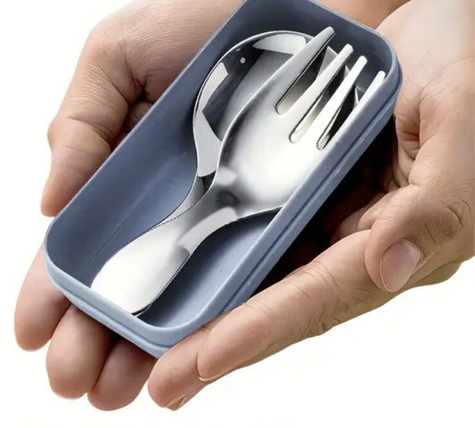 Mini Travel Camping Spoon & Fork Stainless Steel Compact Cutlery Set UK Stock