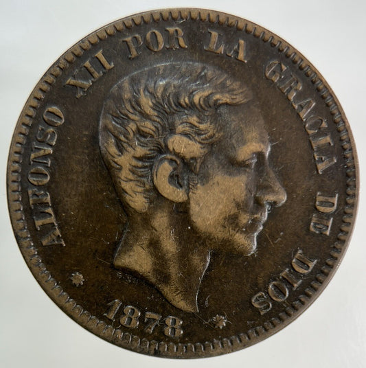 1878 Spain 10 Diez Centimos Coin | Fine Collectable Grade