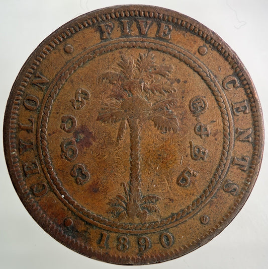 1890 Ceylon 5 Cents Coin | Fine Collectable Grade