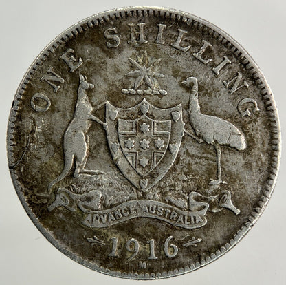 1916 - M Australia One Shilling Silver Coin | Fine Collectable Grade