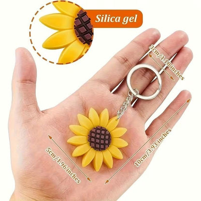 Mini Rubber Yellow Sunflower Flower Charm Keyring Keychain Gift UK