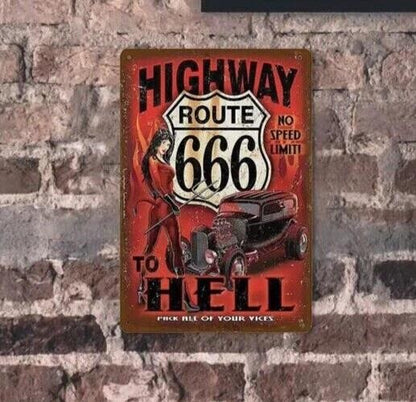 Route 66 Highway To Hell USA Metal Plaque Retro Vintage Tin sign 30 x 20cm