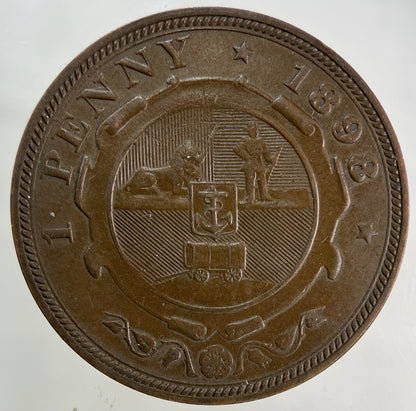 1898 South Africa One Penny Coin | Very Fine Grade