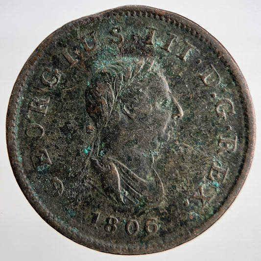1806 George III Half - Penny | British Coin | Fine Collectable Grade | a1801