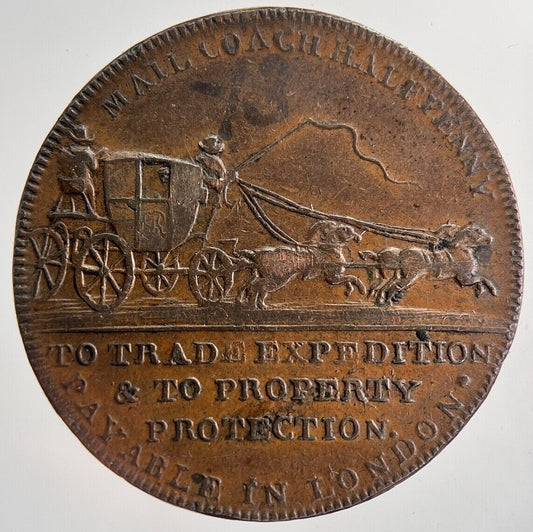 1797 Mail Coach Half - Penny Token Coin | Very High Grade | a6533