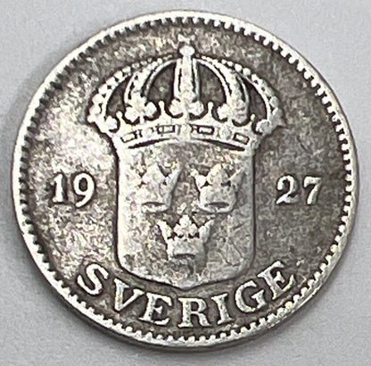 1927 - W Sweden 25 Ore Silver Coin | Collectable Grade | a551