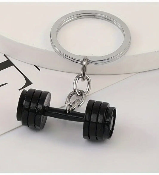 Mini Gym Workout Black Dumbbell Shaped Keyring Premium Keychain Gift UK