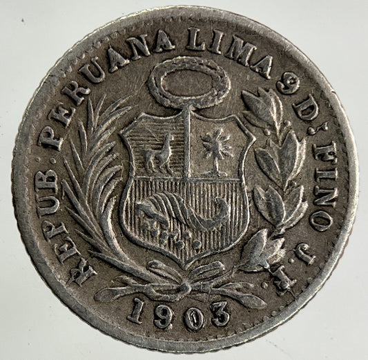 1903 Peru 1/2 Half Dino Silver Coin | Fine Collectable Grade