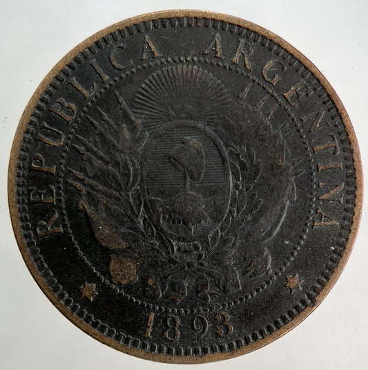 1893 Argentina 2 Dos Centavos Coin | Fine Collectable Grade