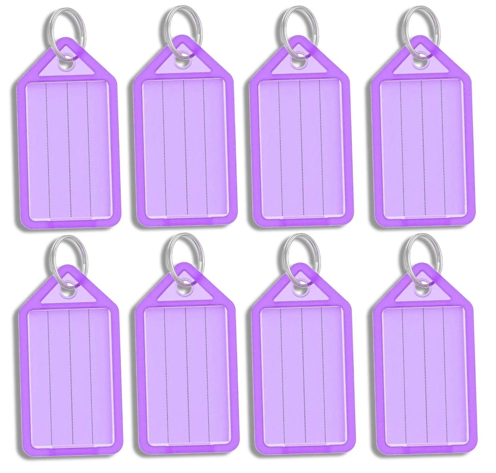 8 x Clear Purple Plastic Key - Ring ID Tags Name Label Key Fob Tag - UK Stock